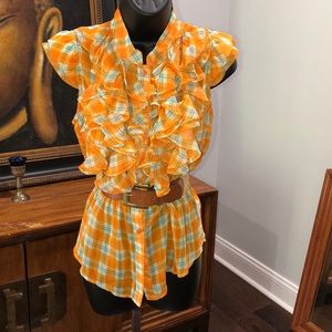ROMEO & JULIET COUTURE PLAID RUFFLE SHIRT